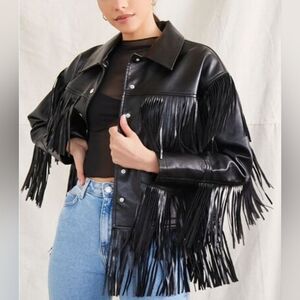 Forever 21 Faux Leather Fringe Moto Jacket Sz Small
